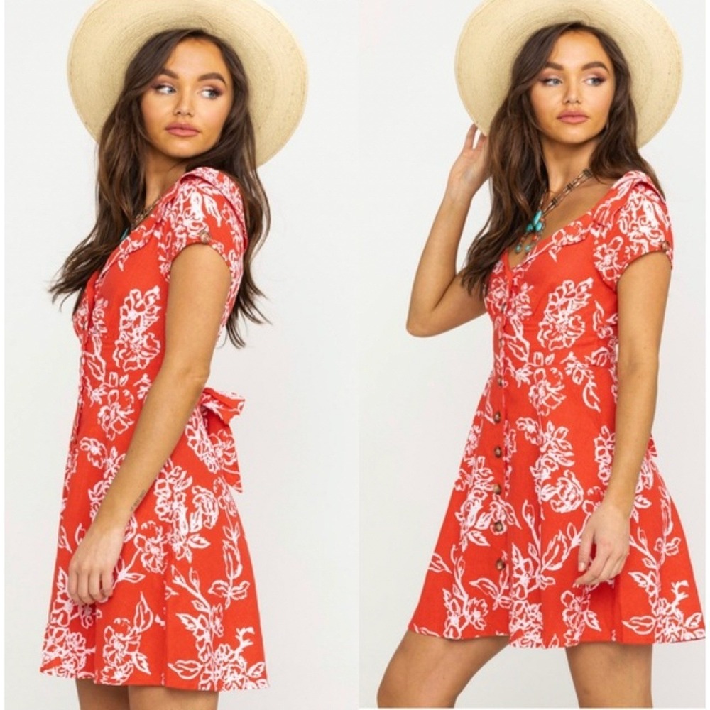Free People A Thing Called Love Linen Blend Mini Dress in Red Size‎ 12